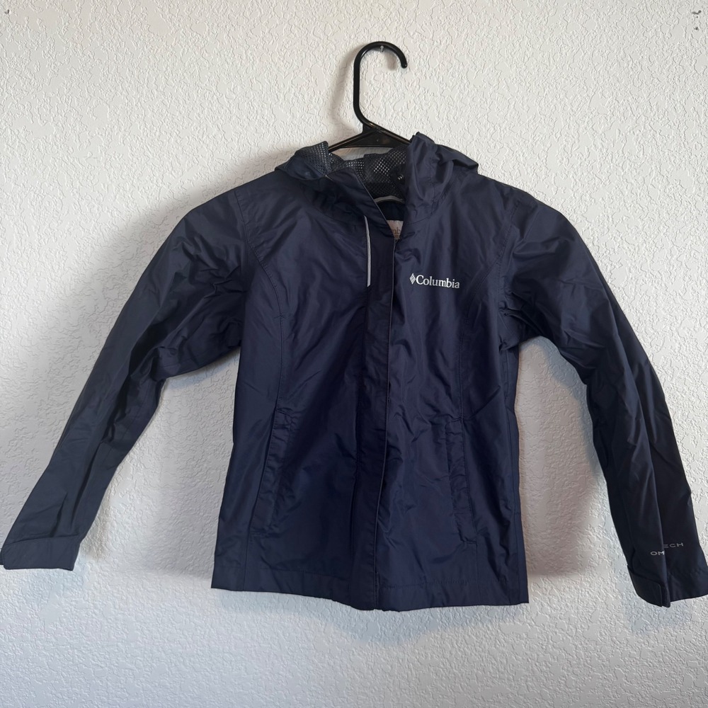 Columbia Rain Jacket Kids XS Navy Blue Omni-Tech Waterproof Hooded Shell